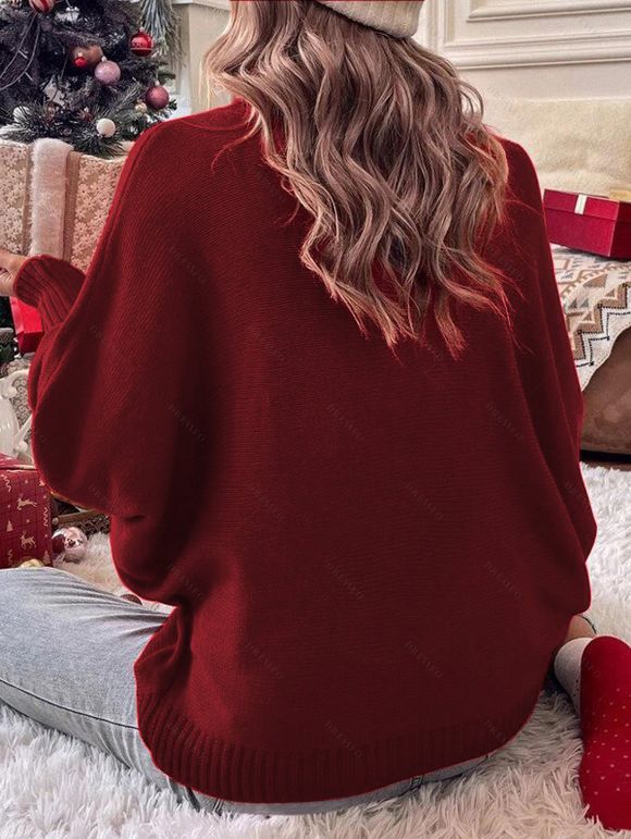 Pull de Noël à col roulé et manches chauve-souris - Rouge foncé L | US 8