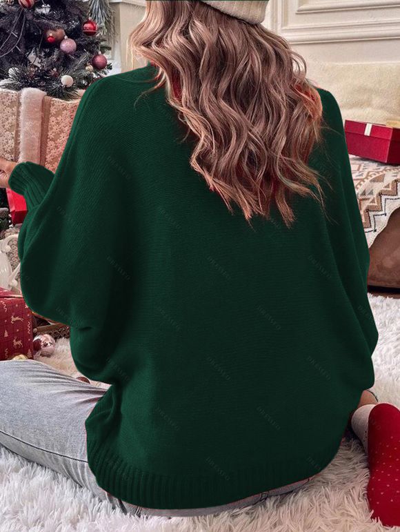 Pull de Noël à col roulé et manches chauve-souris - Vert profond XL | US 10
