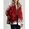 Manteau de Noël rembourré en coton, à poches, imprimé flocons de neige et clochettes, colorblock - Rouge XL | US 12