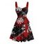 Robe de Noël à carreaux, imprimé flocon de neige, mini-robe froncée avec ceinture - Rouge XXXL | US 16