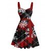 Robe de Noël à carreaux, imprimé flocon de neige, mini-robe froncée avec ceinture - Rouge XL | US 12