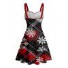 Robe de Noël à carreaux, imprimé flocon de neige, mini-robe froncée avec ceinture - Rouge XXXXXL | US 20