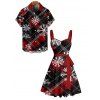Christmas Couple Outfit Plaid Snowflake Print Belt Dress and Shirt Set - Rouge S | US 4