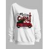 Sweat-shirt à col asymétrique, motif sapin de Noël, carreaux, lettres, imprimé voiture - Blanc XXL | US 14