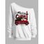 Sweat-shirt à col asymétrique, motif sapin de Noël, carreaux, lettres, imprimé voiture - Blanc XXL | US 14