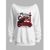 Sweat-shirt à col asymétrique, motif sapin de Noël, carreaux, lettres, imprimé voiture - Blanc XXL | US 14