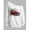 Sweat-shirt à col asymétrique à carreaux, motif voiture, sapin de Noël et bonhomme de neige. - Blanc XXL | US 14