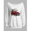 Sweat-shirt à col asymétrique à carreaux, motif voiture, sapin de Noël et bonhomme de neige. - Blanc XXL | US 14