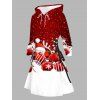 Robe sweat à capuche de Noël colorblock à imprimé élan, Père Noël et cloche, robe à lacets - Rouge Vineux XXXXXL | US 20
