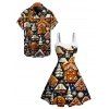 Couple Outfit Christmas Tree Snowflake Elements Printed Faux Fur Dress and Shirt Set - Noir S | US 4