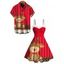 Christmas Couple Outfit Elk Striped Polka Dots Print Faux Fur Dress and Shirt Set - Rouge S | US 4