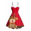 Christmas Couple Outfit Elk Striped Polka Dots Print Faux Fur Dress and Shirt Set - Rouge S | US 4