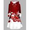 Christmas Couple Outfit Elk Santa Claus Bell Print Hoodie Dress and Shirt Set - Rouge Vineux S | US 4