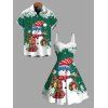 Couple Outfit Christmas Tree Snowman Snowflake Print Faux Fur Dress and Shirt Set - PLANT GREEN S | US 4