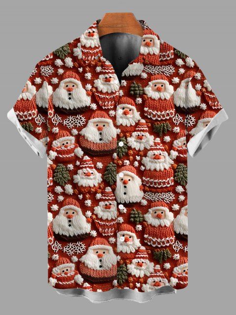 Chemise de Noël pour homme, imprimé Père Noël et flocons de neige, à boutons