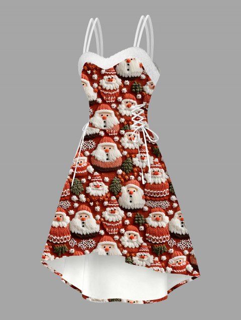 Robe de Noël Père Noël Sapin à lacets en fausse fourrure asymétrique