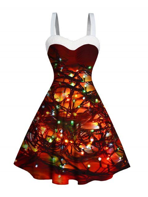 Robe de Noël mini en fausse fourrure imprimée chaînes d'éclairs