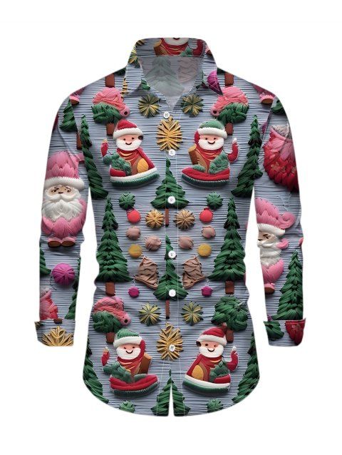 Chemise de Noël pour homme, manches longues, imprimé sapin de Noël et Père Noël
