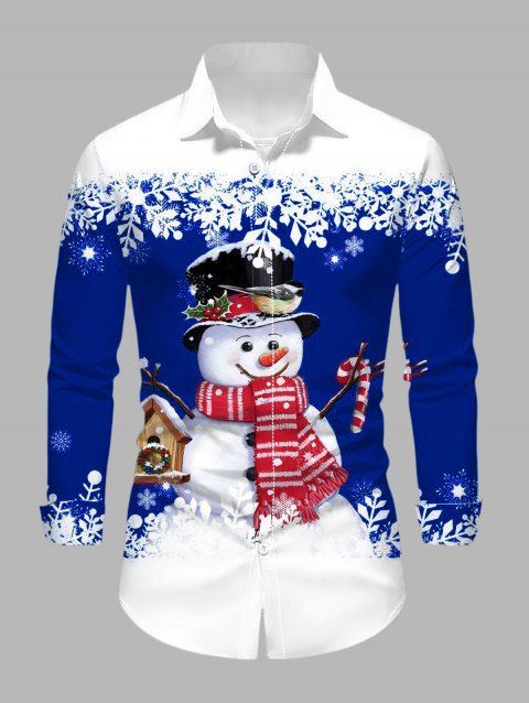Chemise de Noël pour homme, imprimé bonhomme de neige et flocons de neige, colorblock