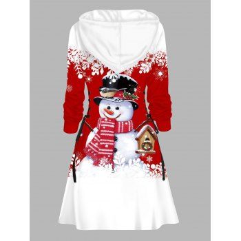 Christmas Hoodie Dress Snowflake Snowman Print Colorblock Lace Up Dress