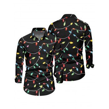 Christmas Couple Outfit Lightning Chains Print Crossover Belt Dress and Shirt Set