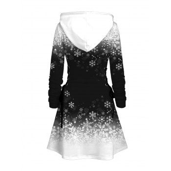 Christmas Hoodie Dress Monochrome Snowflake Snowman Print Lace Up Dress