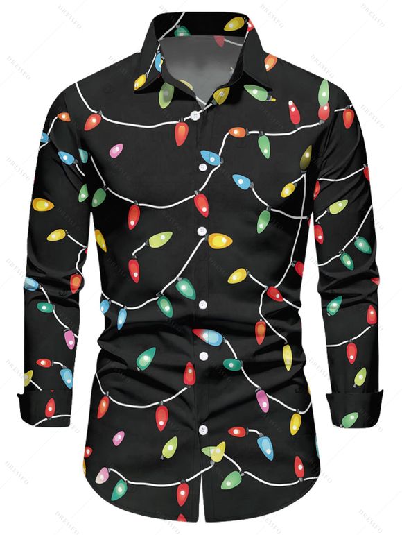Chemise de Noël pour homme à manches longues avec imprimé chaînes d'éclairs - Noir 5XL