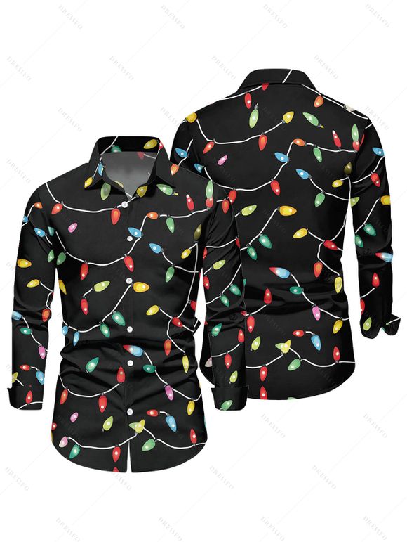 Chemise de Noël pour homme à manches longues avec imprimé chaînes d'éclairs - Noir 5XL