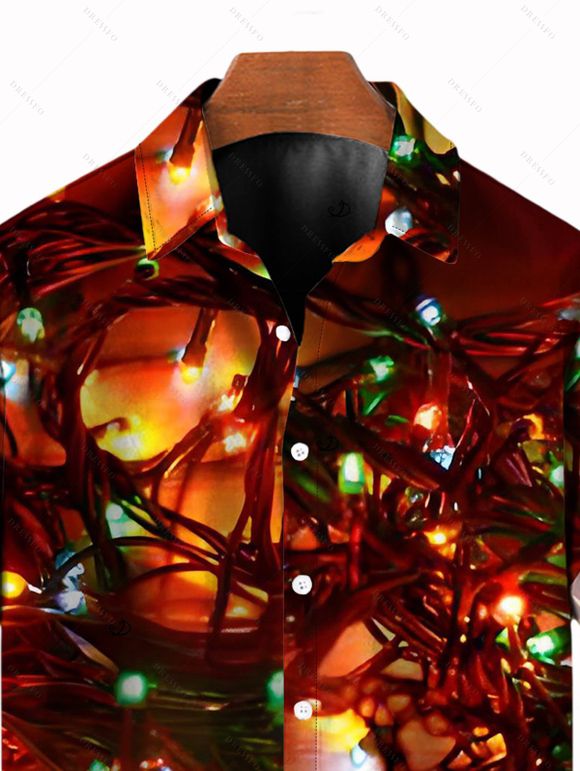 Chemise de Noël pour homme, imprimé chaînes d'éclairs, boutonnée - Rouge Vineux 5XL