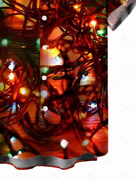 Chemise de Noël pour homme, imprimé chaînes d'éclairs, boutonnée - Rouge Vineux 5XL