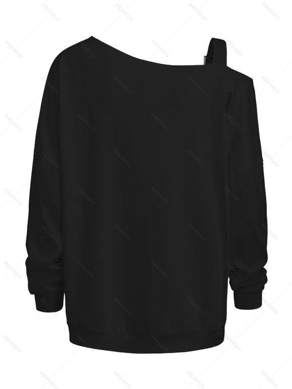 Women Outfit Skeleton Christmas Hat Print Buckle Sweatshirt and Lightning Chains Leggings Set - Noir S | US 4