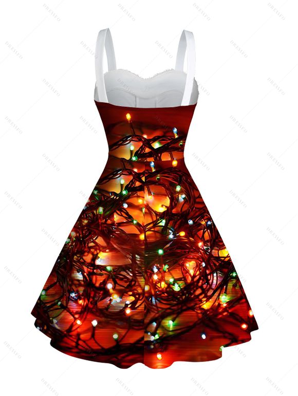 Robe de Noël mini en fausse fourrure imprimée chaînes d'éclairs - Rouge Vineux XXXXXL | US 20