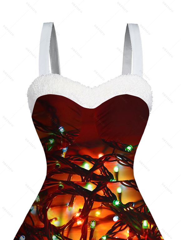 Robe de Noël mini en fausse fourrure imprimée chaînes d'éclairs - Rouge Vineux XXXXXL | US 20
