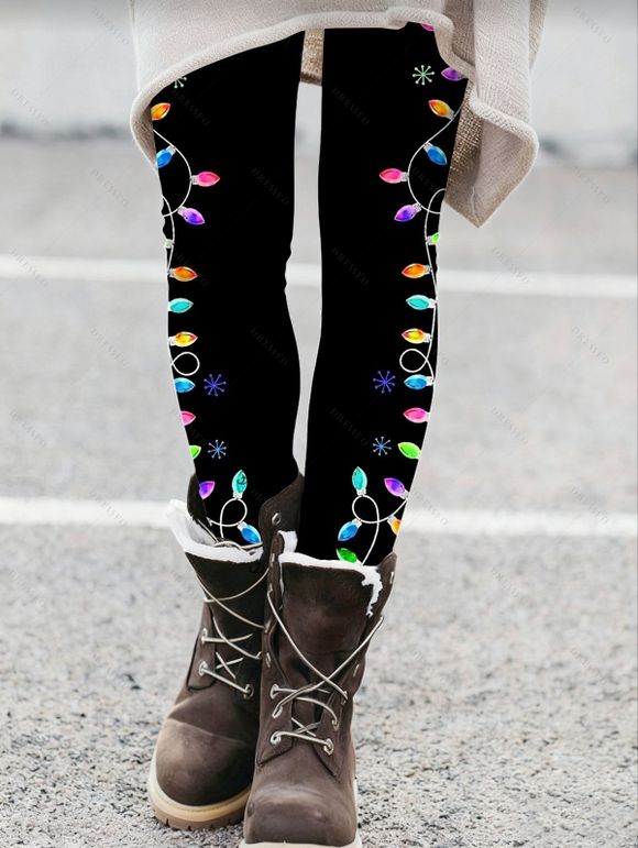 Women Outfit Skeleton Christmas Hat Print Buckle Sweatshirt and Lightning Chains Leggings Set - Noir S | US 4