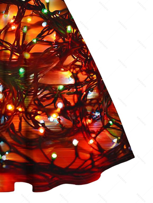 Robe de Noël mini en fausse fourrure imprimée chaînes d'éclairs - Rouge Vineux XXXXXL | US 20