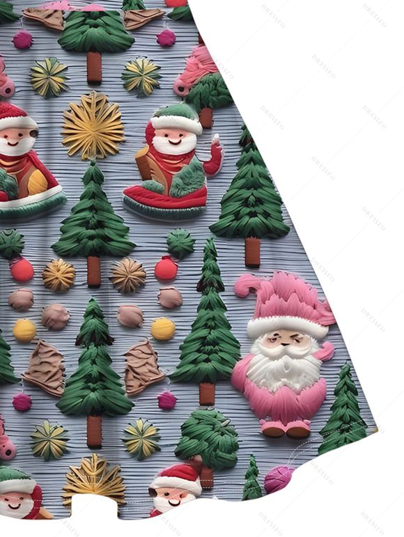 Robe de Noël imprimée sapin de Noël et Père Noël, mini-robe en fausse fourrure - Bleu gris XXXXXL | US 20