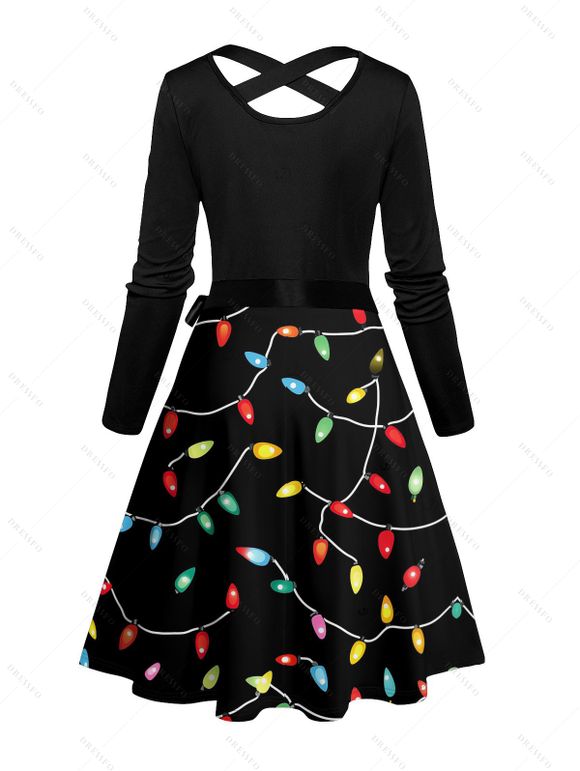Christmas Couple Outfit Lightning Chains Print Crossover Belt Dress and Shirt Set - Noir S | US 4