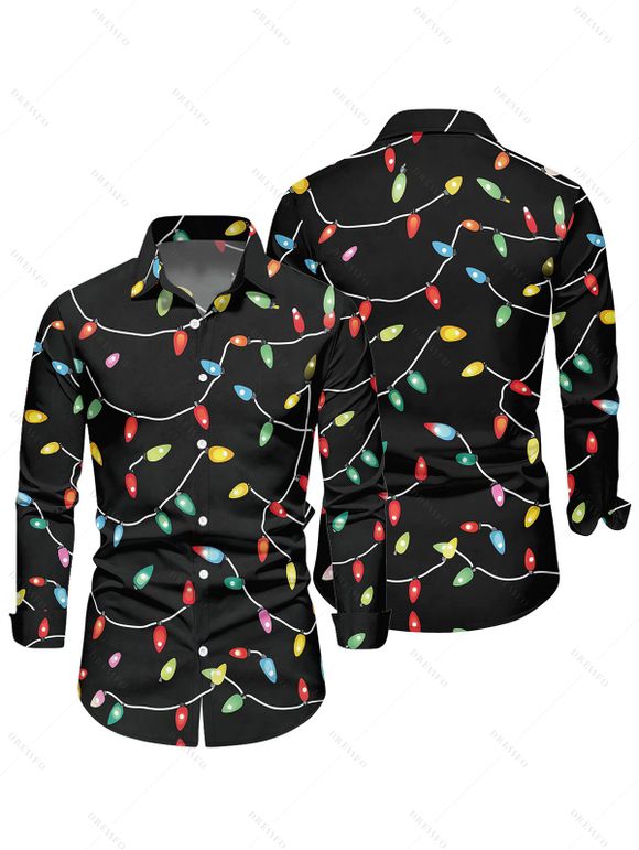 Christmas Couple Outfit Lightning Chains Print Crossover Belt Dress and Shirt Set - Noir S | US 4