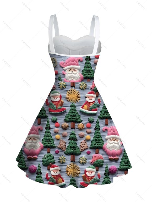 Holiday Couple Outfit Christmas Tree Santa Claus Print Faux Fur Dress and Shirt Set - Bleu gris S | US 4