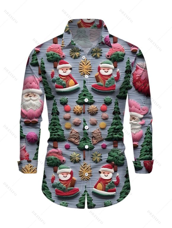 Holiday Couple Outfit Christmas Tree Santa Claus Print Faux Fur Dress and Shirt Set - Bleu gris S | US 4