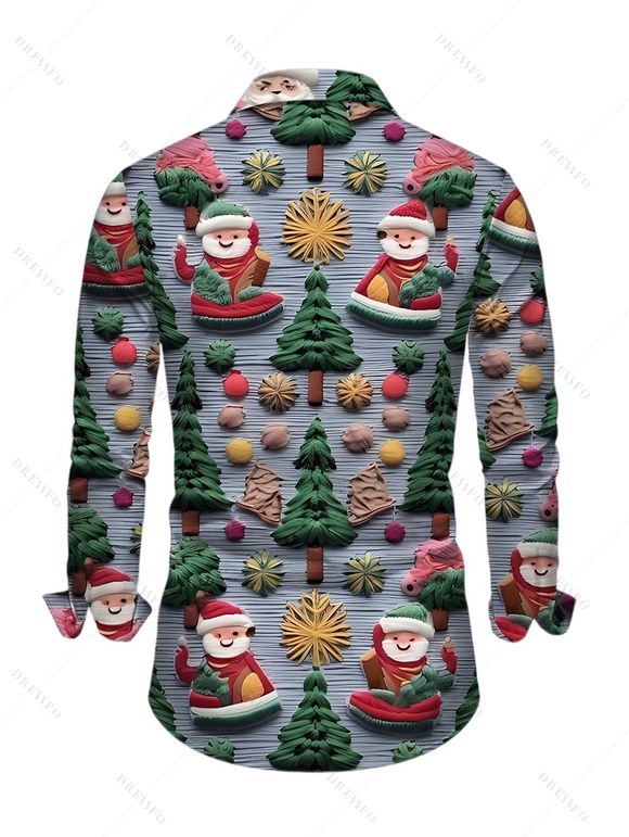 Holiday Couple Outfit Christmas Tree Santa Claus Print Faux Fur Dress and Shirt Set - Bleu gris S | US 4