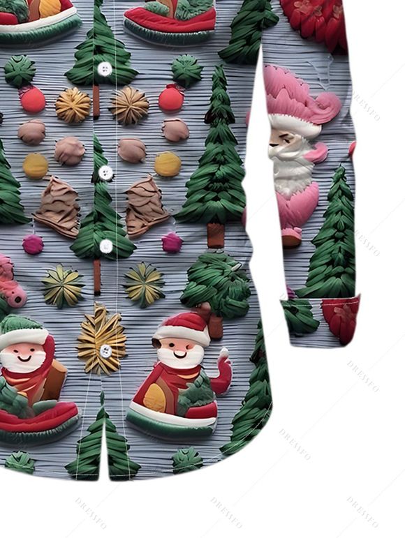 Holiday Couple Outfit Christmas Tree Santa Claus Print Faux Fur Dress and Shirt Set - Bleu gris S | US 4