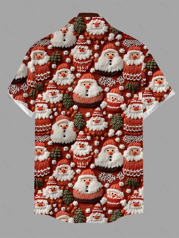 Chemise de Noël pour homme, imprimé Père Noël et flocons de neige, boutonnée - Rouge Cerise 5XL