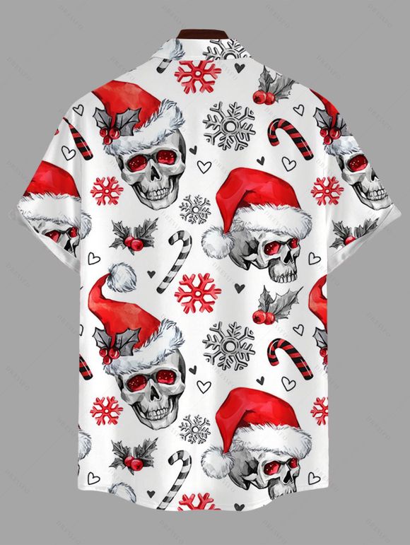 Chemise de Noël pour homme, motif tête de mort et bonnet de Noël, imprimé flocons de neige, boutonnée - Rouge 5XL