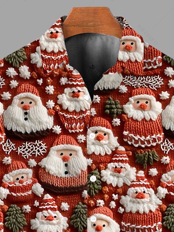 Chemise de Noël pour homme, imprimé Père Noël et flocons de neige, boutonnée - Rouge Cerise 5XL