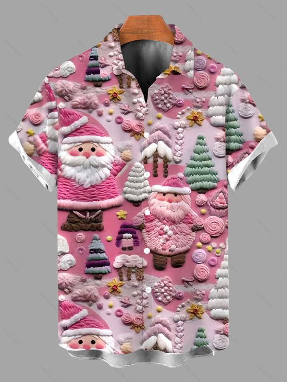 Chemise de Noël pour homme, imprimé floral, sapin de Noël, boutonnée - Rose clair 5XL