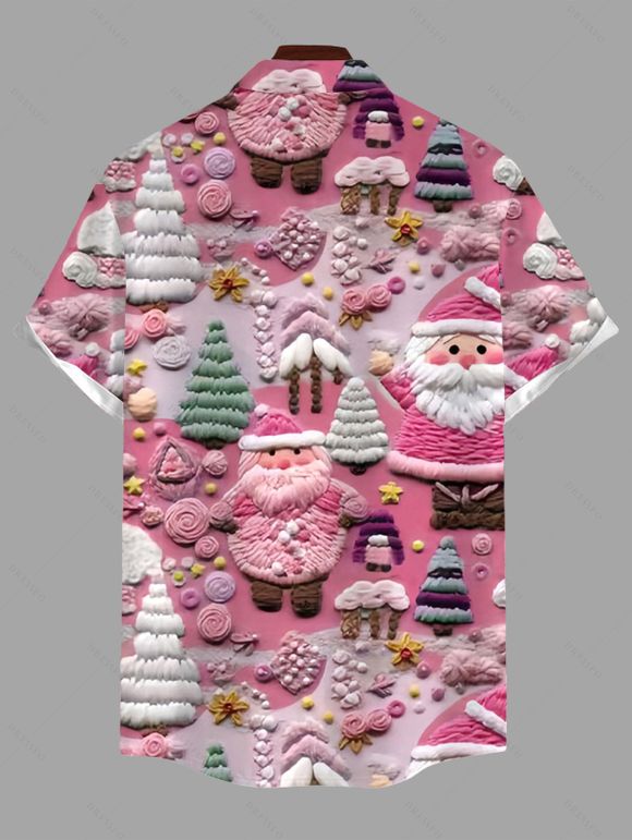 Holiday Couple Outfit Santa Claus Christmas Tree Print Faux Fur High Low Dress and Shirt Set - Rose clair S | US 4