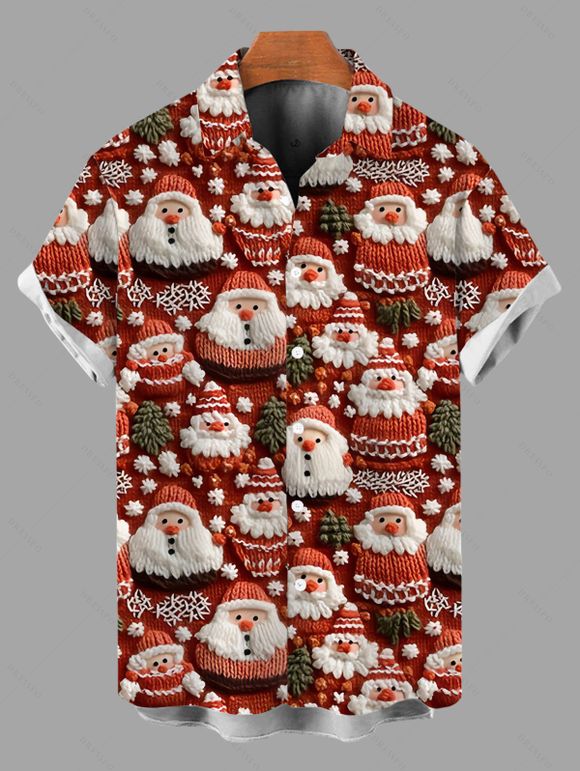 Christmas Couple Outfit Santa Claus Snowflake Print Shirt High Low Dress and Shirt Set - Rouge Vineux S | US 4