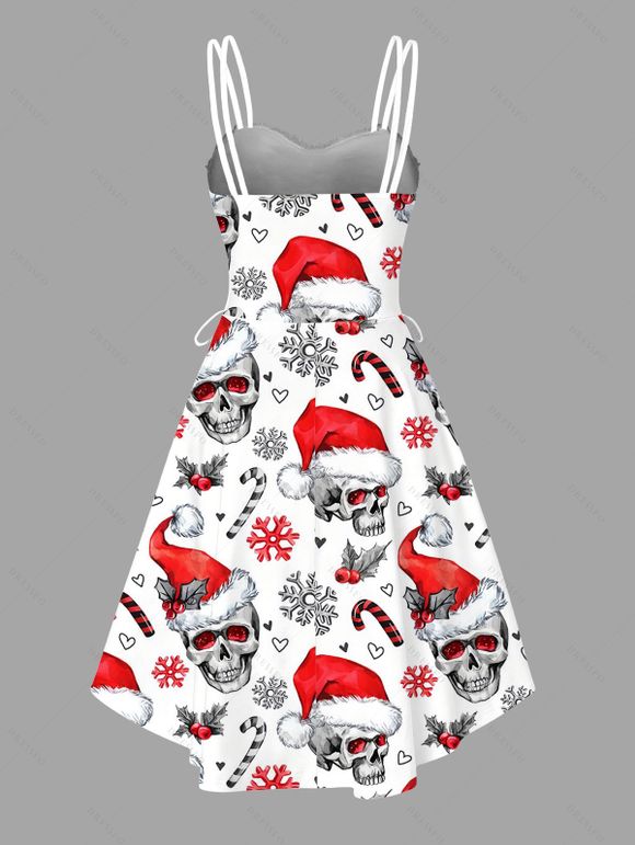 Robe de Noël tête de mort avec chapeau flocon de neige, fausse fourrure, lacets, asymétrique - Rouge XXL | US 14