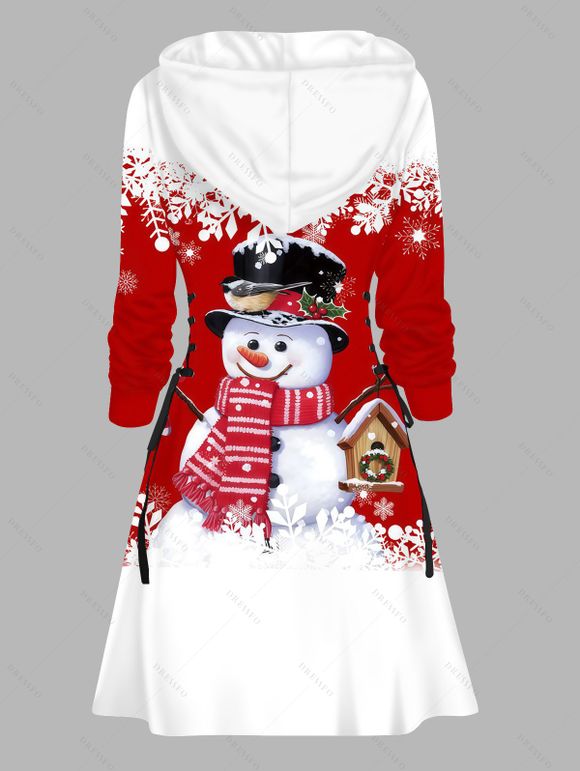 Christmas Couple Outfit Snowman Snowflake Print Colorblock Dress and Shirt Set - Rouge S | US 4
